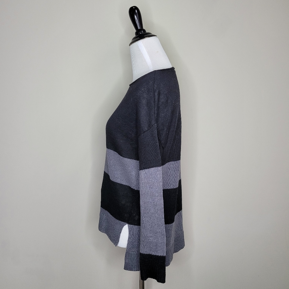 Eileen Fisher black and gray striped linen sweater - Picture 3 of 8